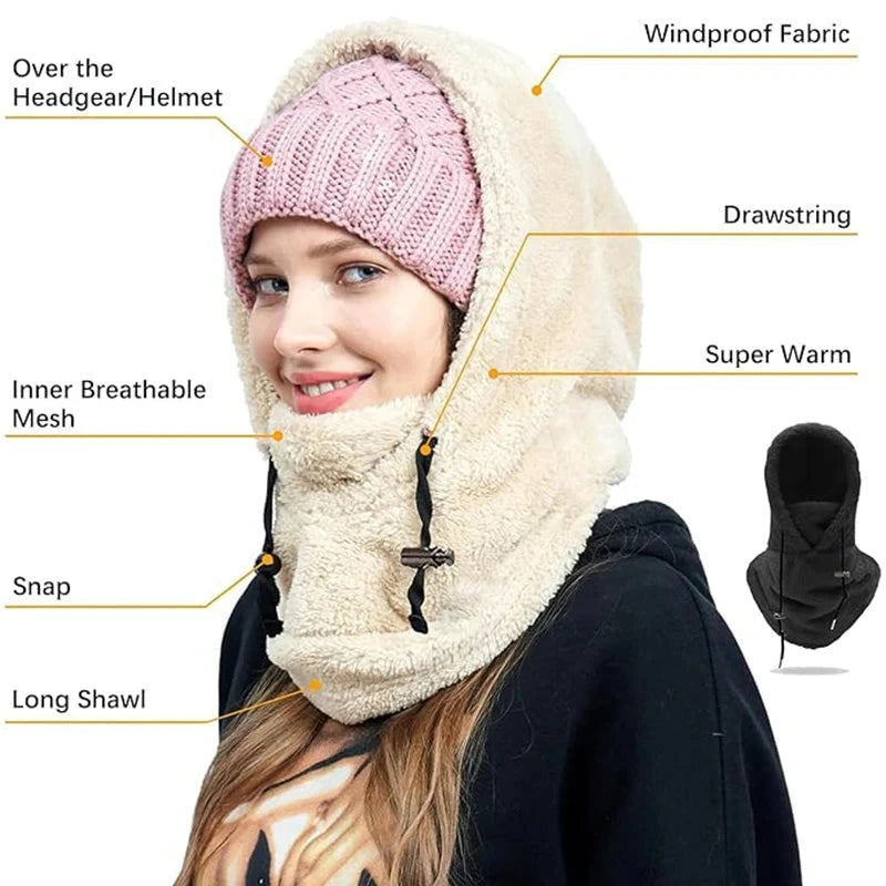 Sherpa Hooded Ski Riding Masks Unisex Warm  Ski Hooded Scarf Arctic Velvet Hood Ski Mask Warm Hood Adjustable Hiking Scarves