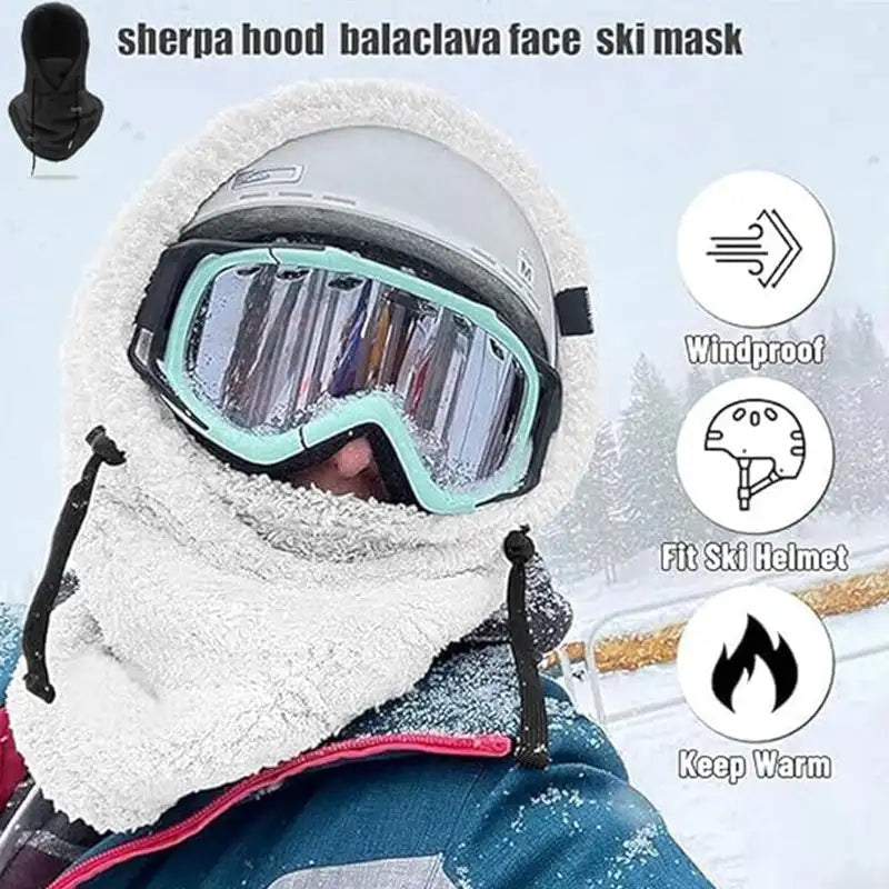 Sherpa Hooded Ski Riding Masks Unisex Warm  Ski Hooded Scarf Arctic Velvet Hood Ski Mask Warm Hood Adjustable Hiking Scarves