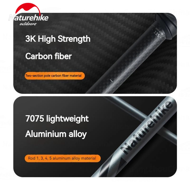 Natureheak New Hiking 5-Section Climbing Stick Carbon Fiber Aluminum Alloy Folding Telescopic Rod Ultra Light trekking poles