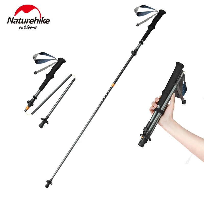 Natureheak New Hiking 5-Section Climbing Stick Carbon Fiber Aluminum Alloy Folding Telescopic Rod Ultra Light trekking poles