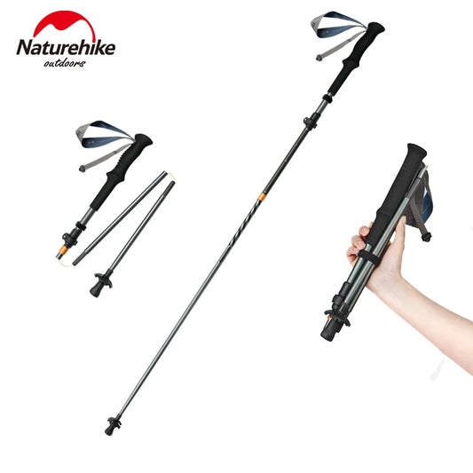 Natureheak New Hiking 5-Section Climbing Stick Carbon Fiber Aluminum Alloy Folding Telescopic Rod Ultra Light trekking poles